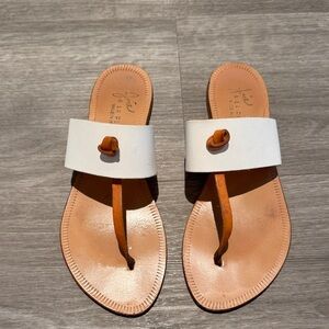 Joie White and Tan Leather Sandals